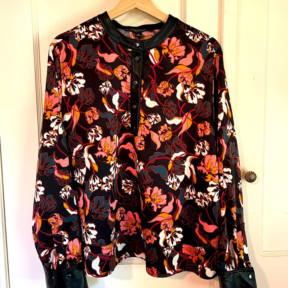 Marc New York floral top with faux leather trim
